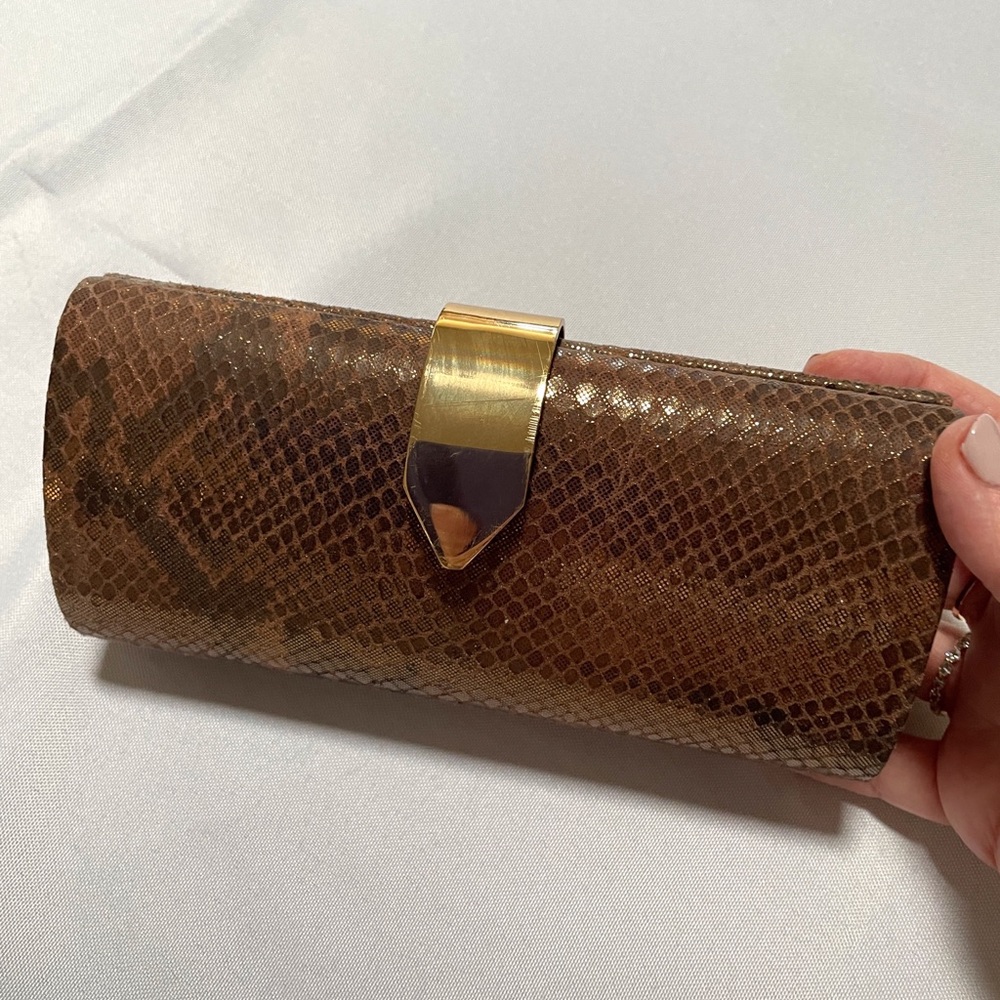 Gold Evening Clutch with Snake print by Banana Republic